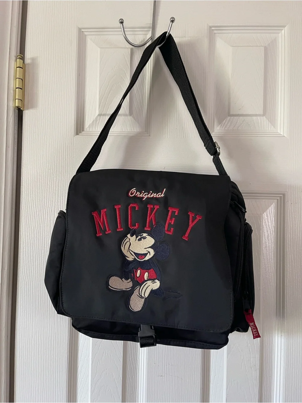 Disney Black Messenger Bag with Red Mickey Applique